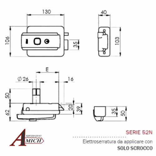 Elettroserratura iseo serie 5 reversibile entr. regolabile da 50 a 80mm 52n515