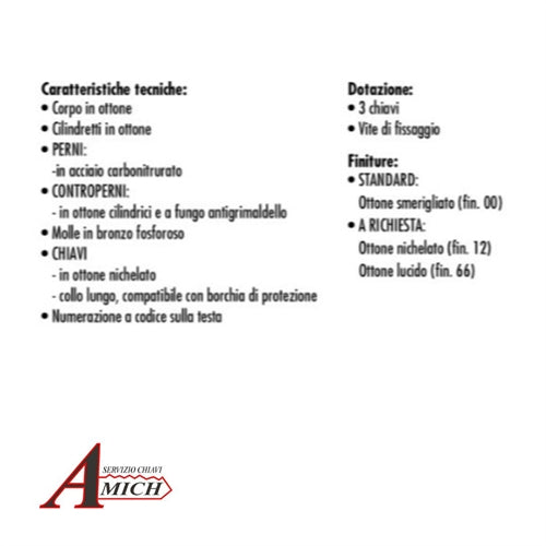 Kit coppia cilindri prof. m121 interno esterno a tubo lunghezza 50mm per serr. elettrica ottone cisa per serr. 1a731/721