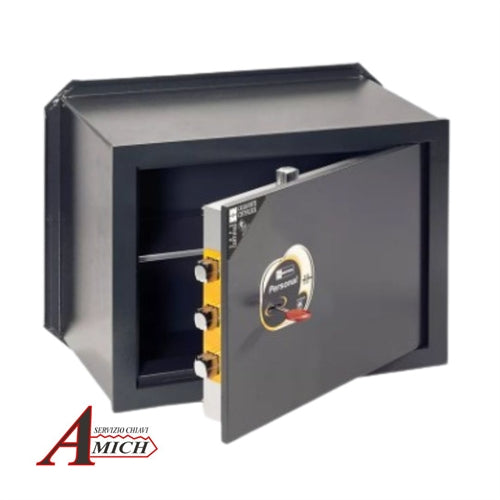 Cassaforte personal ad incasso dimensioni esterne alt. 290mm largh. 410mm prof. 200mm chiusura con chiave