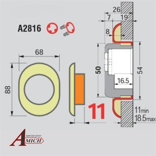 Defender disec bd200 monolito rok sferik d.88x68/11mm h.25mm filettato int.38 foro chiave d1(5mm) pvd