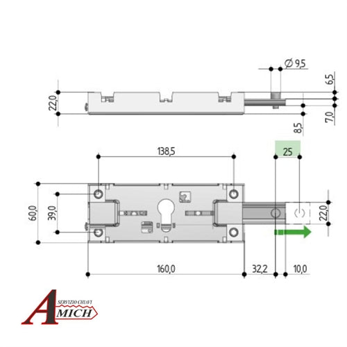 Serr. laterali cilindro europeo dx per serrande avvolgibili prefer
