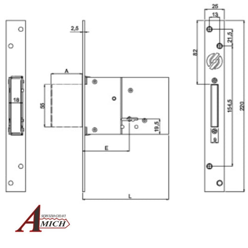 Serr. sicurezza doppia mappa infilare 4 mandate corsa 40mm e.60 3ch. protette l.cassa 112mm fr. 220mm securemme