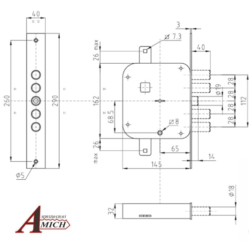 Serr. triplice doppia mappa strong dx infilare dierre mia e.65/28 chiave corta 92mm