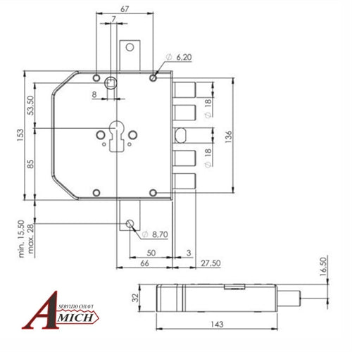 Serr. triplice cilindro dx. applicare a leve mod. esety e.65/27 con trappola antieffrazione moia