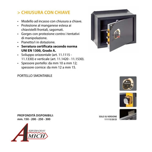 Cassaforte personal ad incasso dimensioni esterne alt. 290mm largh. 410mm prof. 200mm chiusura con chiave