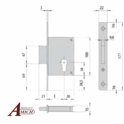 Serr. solo mandate per cilindro e.60 2 mandate frontale 22mm in ottone satinato