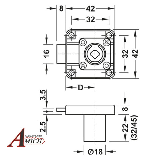 Serr. mobile symo dx e.25mm corsa del catenaccio 8 mm, lunghezza corpo cilindro 22 mm da combinare con nucleo cilindro sostit e modul completo di roset e controp. 21919677+23940703