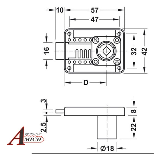Serr. mobile symo dx/sx e. variab 15-40mm corsa del catenaccio 10 mm, con lung. corpo cil da 22 mm da combi con nucleo cilindro sost e modul. completo di roset e controp. 21919677+23940703