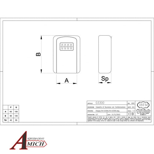 Cassetta portachiavi di sicurezza piccola 65x105 combinazione meccanica gricio/nero