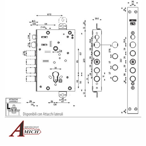 Serr. triplice cilindro rev. applicare elettrica  mod. cisa e.63/28 con trappola(q) alimentazione 12v