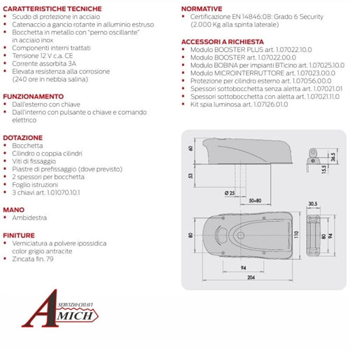 Elettroserratura da applicare a cilindro tondo mod. elettrika entrata regolabile rev. c2000 no pulsante