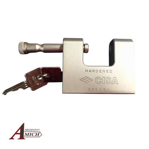 Lucchetto monoblocco 66mm in acciaio carbonitrurato con trattamento anticorrosivo di nichelatura chimica. cilindro sostuibile e ricifrabile con chiave lim. dot. 2 chiavi