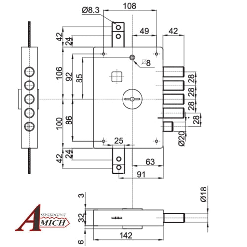 Serr. triplice doppia mappa heavy sx applicare dierre e.63/28
