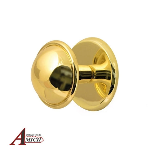 Pomolo in zama perno passante serie ercolano 70mm con rosetta ottone lucido