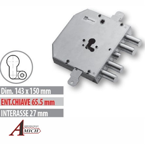 Serr. triplice cilindro rev. applicare ingranaggi mod. esety e.65/27 doppio bloccaggio antieffrazione(t)